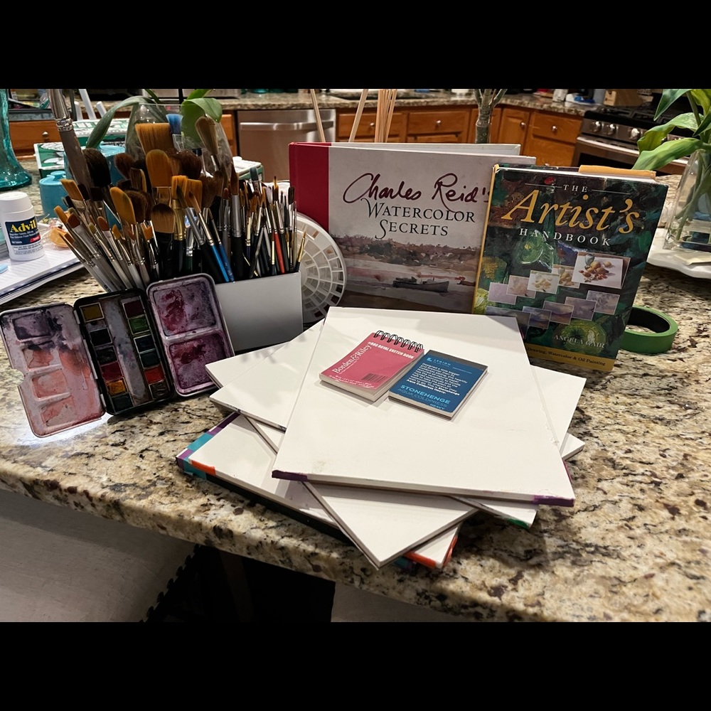 Various watercolor artist supplies